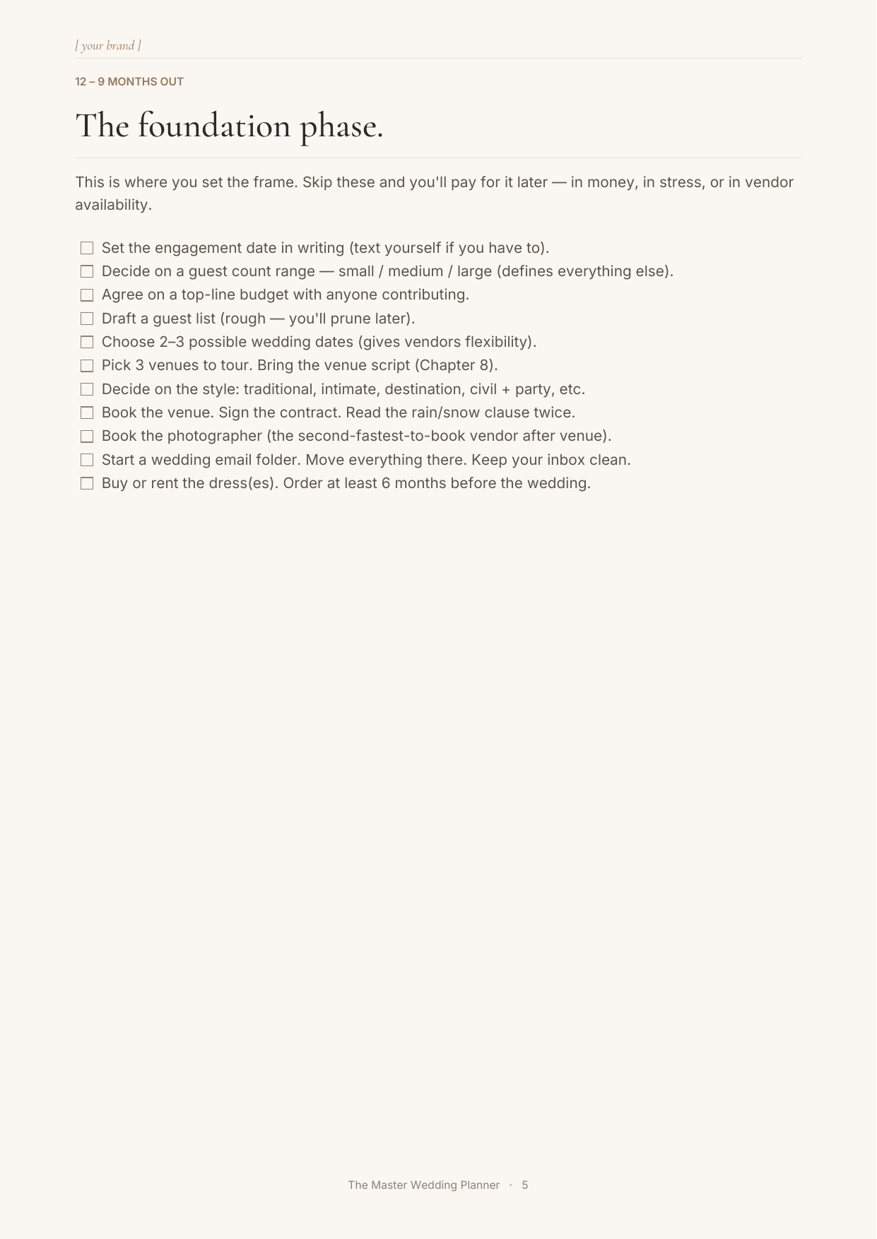 12-month timeline checklist
