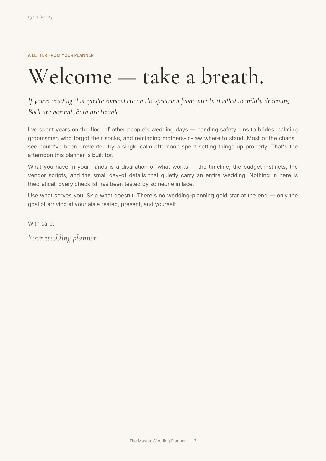 Welcome letter from your planner